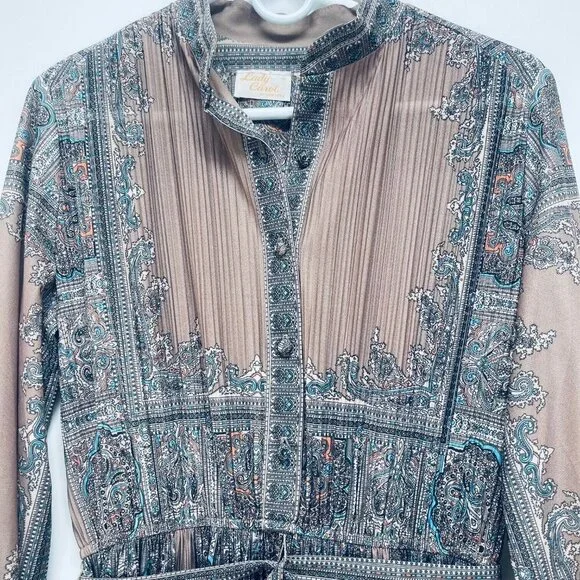 Vintage Lady Carol of New York Dress Size L Women’s Pleated Brown
